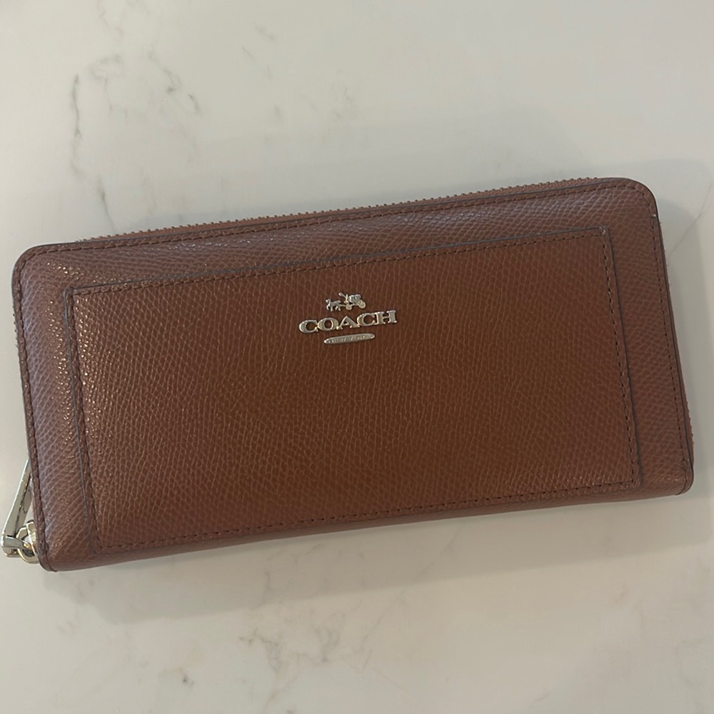 Coach Saddle Brown Leather Accordion Zip Wallet F52648